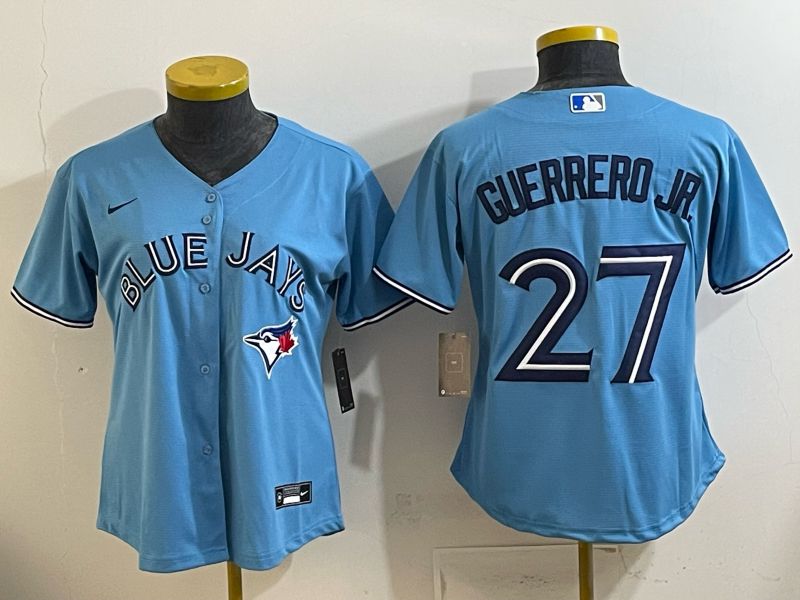 Women 2025 Toronto Blue Jays #27 Guerrero jr Light blue Game Nike MLB Jersey style 001